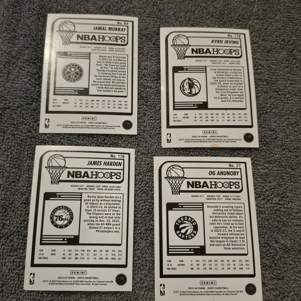Panini NBA Hoops 2023-24 Card Lot Murray Irving Harden Anunoby Basketball Multi - Picture 4 of 5
